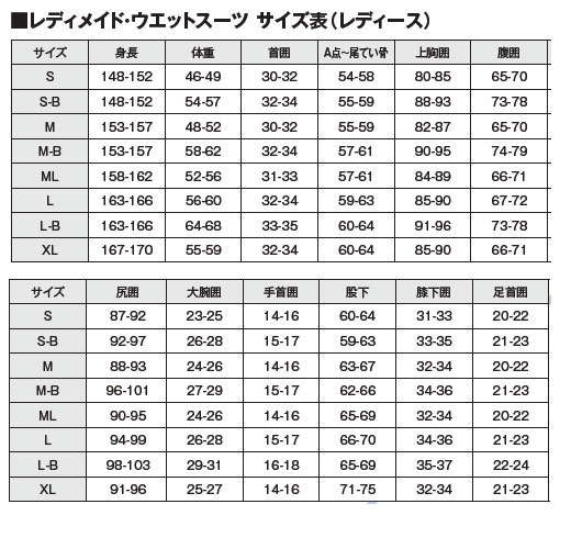【スキューバプロ】SCUBAPRO EVERFLEX STEAMER 3mm レディース ウェットスーツ サイズ表