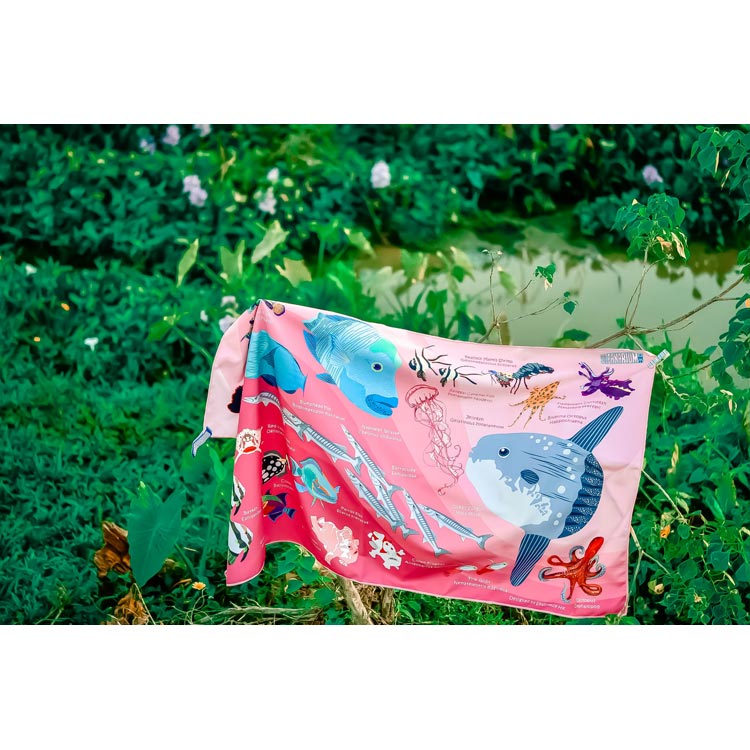 [ OCEANARIUM ] ドライタオル T11 Pink Mola & Reef fish identification dry towel 80cm x 140cm