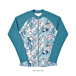 [ MAKA-HOU ] �OZIP���b�V���K�[�h / Zip Rash Guard 11W12 3135 green leaf�i �O���[�����[�t �j