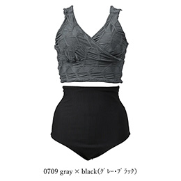 [ MAKA-HOU ] �~�b�N�X�e�N�X�`���[�r�L�j�Z�b�g / Mixed-Texture Bikini set 20W13 0709 gray×black�i �O���[×�u���b�N �j